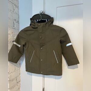 Mini Boden Kids' Waterproof Fisherman's Hooded Raincoat, khaki green, size 2-3Y